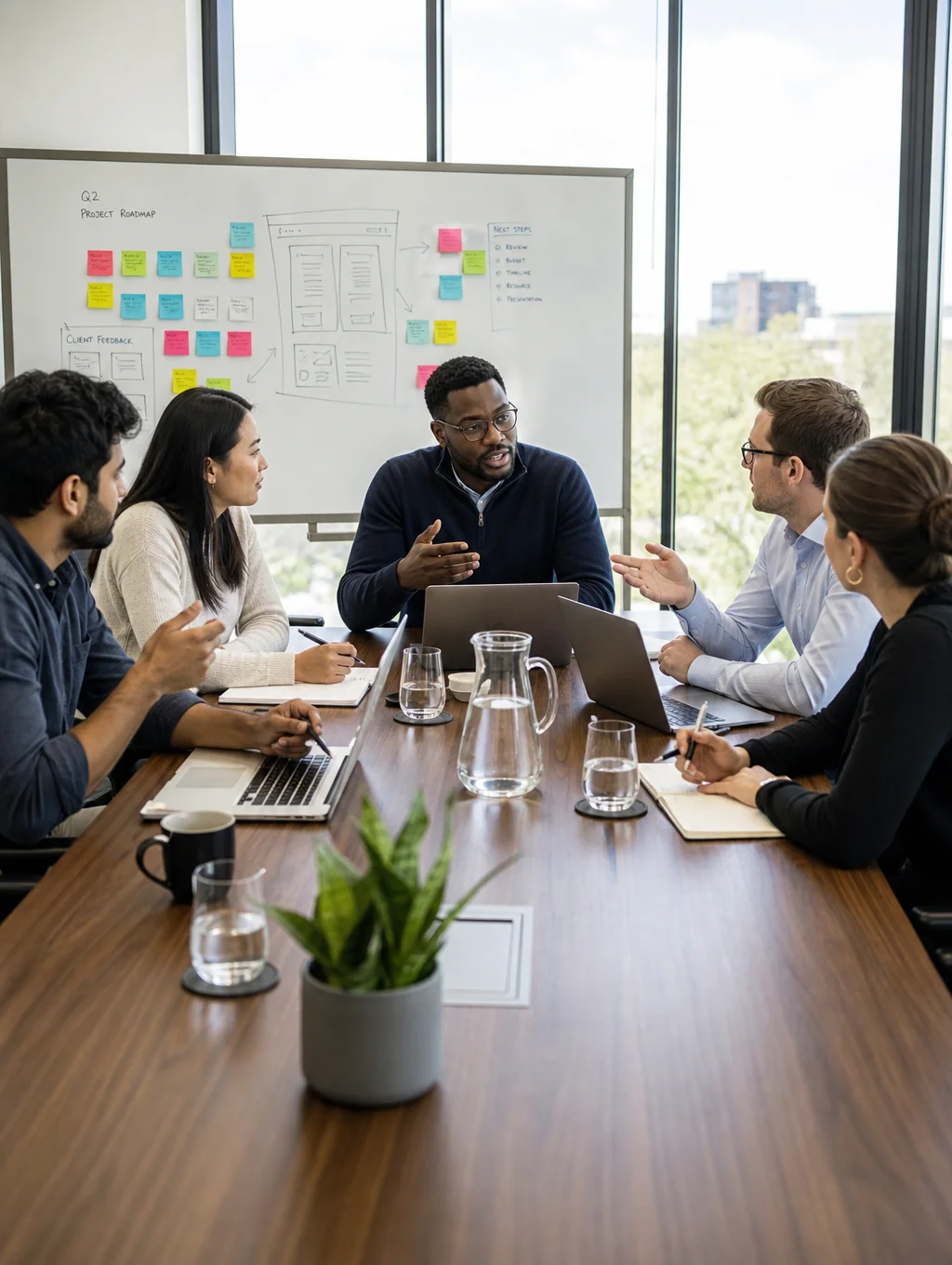 Groupe collaborant autour d'un atelier d'intelligence collective